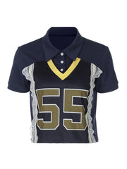 Blue Varsity Lace Patchwork T-Shirt