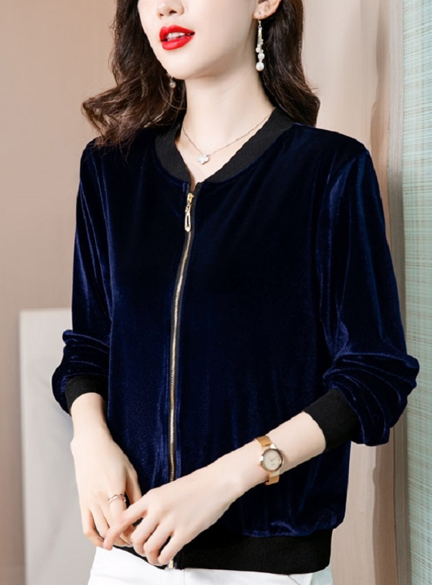 Blue Velvet Bomber Jacket