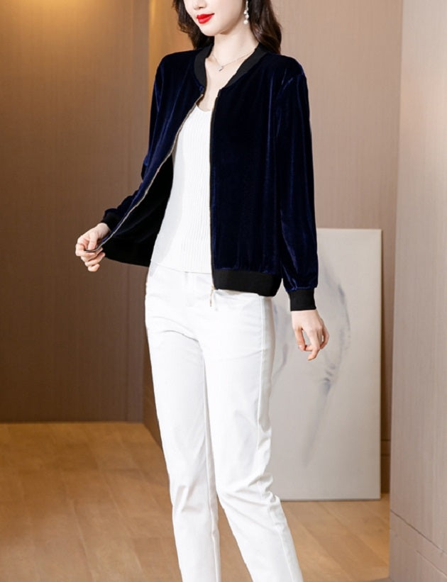 Blue Velvet Bomber Jacket