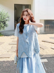 Blue Vest Fashion Three Piece Casual Skirt Set