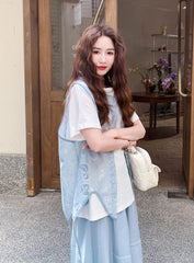Blue Vest Fashion Three Piece Casual Skirt Set