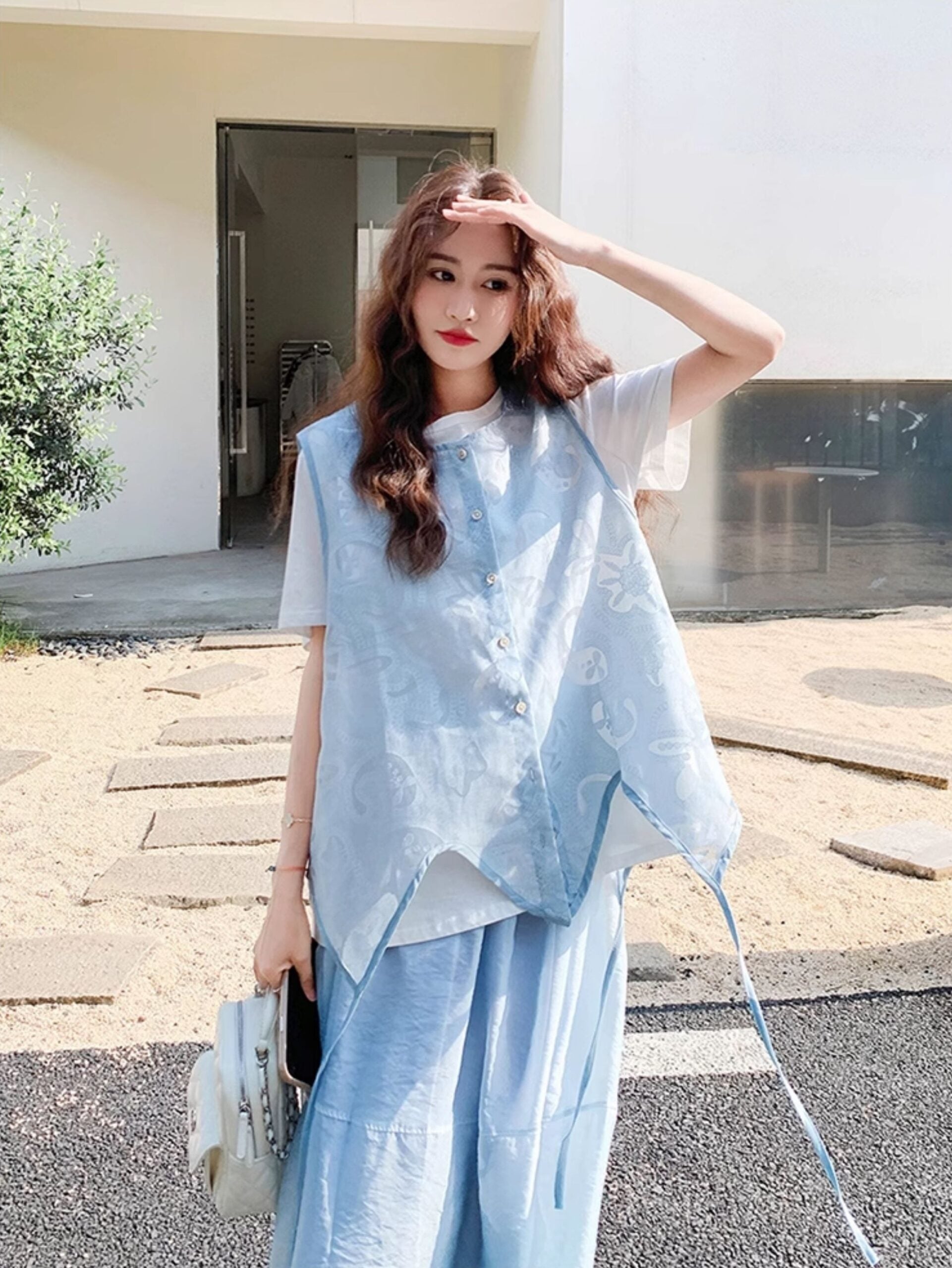 Blue Vest Fashion Three Piece Casual Skirt Set
