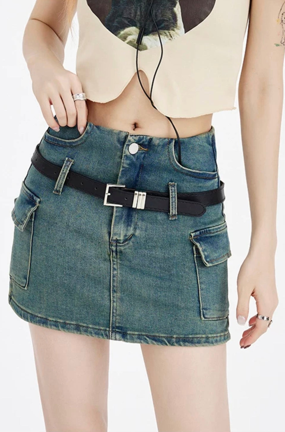 Blue Vintage Wash Cargo Mini Skirt