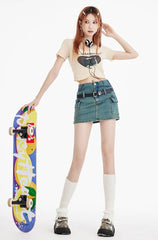 Blue Vintage Wash Cargo Mini Skirt