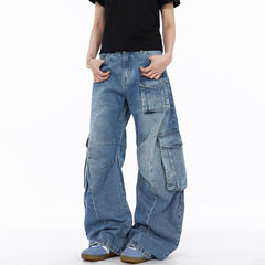 Blue Vintage Wash Oversized Cargo Jeans