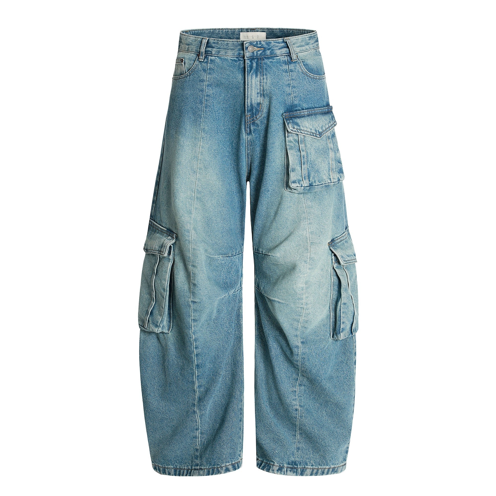 Blue Vintage Wash Oversized Cargo Jeans