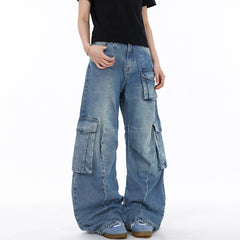 Blue Vintage Wash Oversized Cargo Jeans