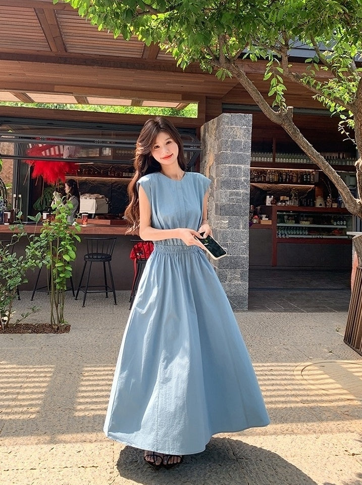 Blue Waist Slimming Vacation Maxi Dress