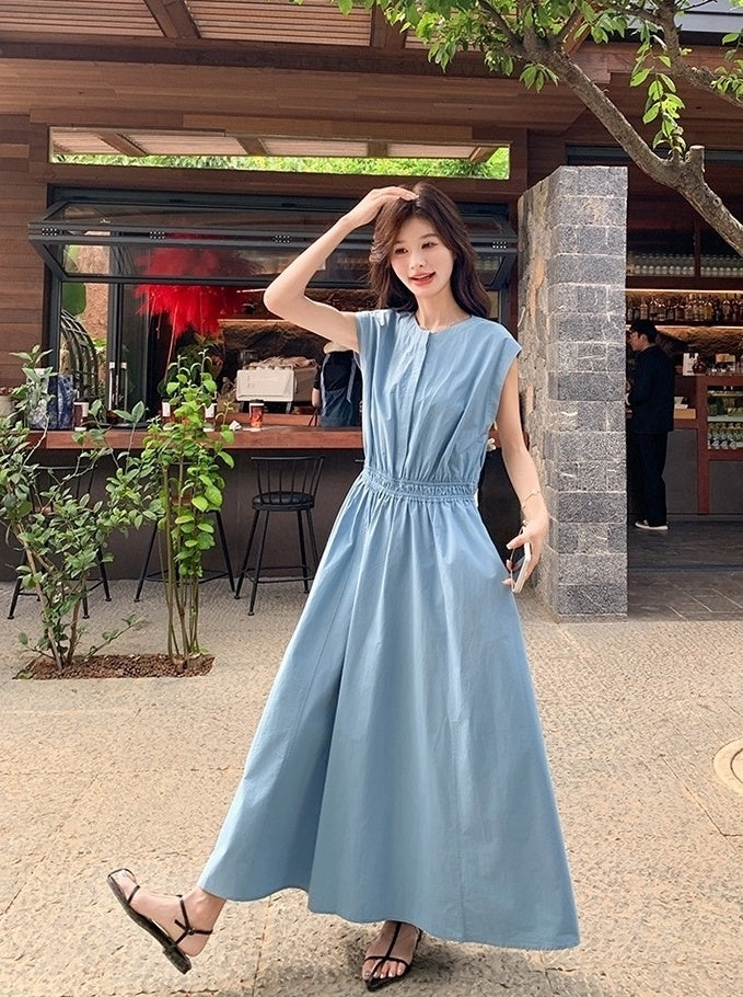 Blue Waist Slimming Vacation Maxi Dress