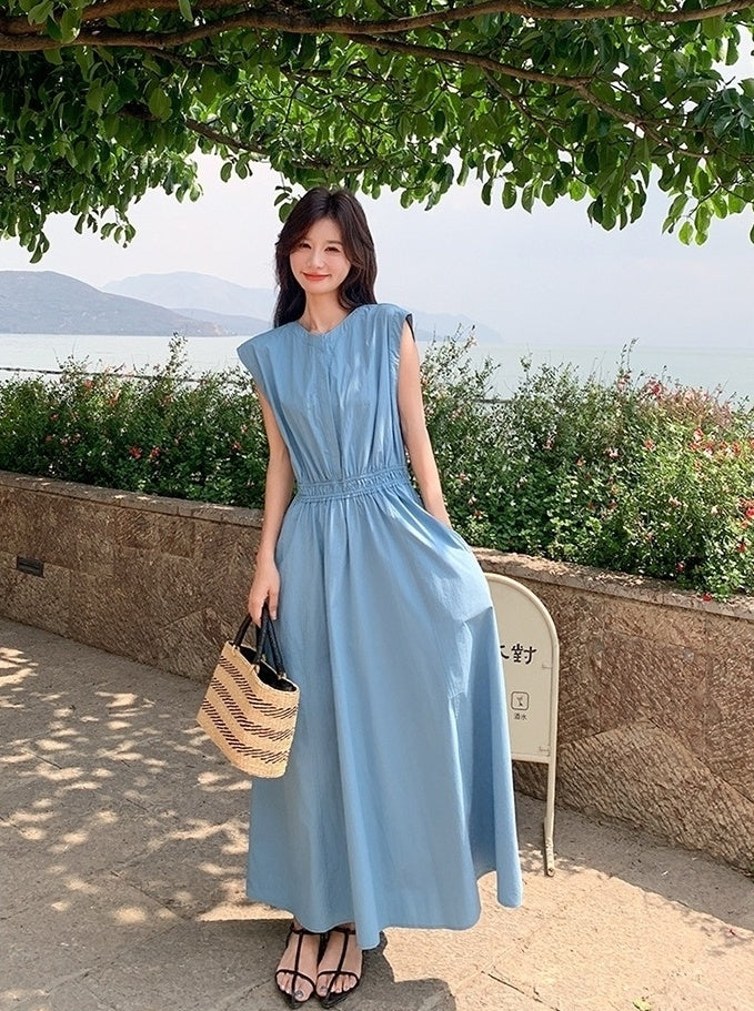 Blue Waist Slimming Vacation Maxi Dress