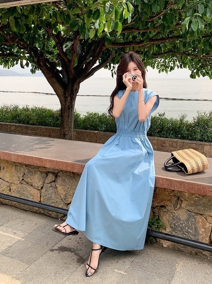 Blue Waist Slimming Vacation Maxi Dress