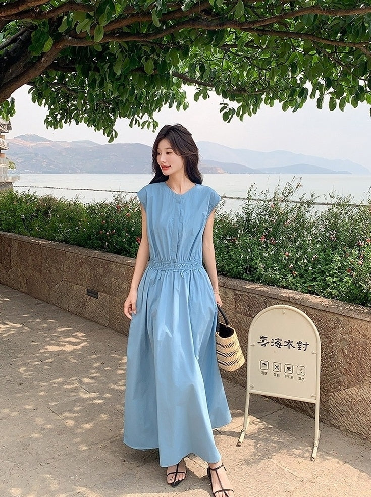 Blue Waist Slimming Vacation Maxi Dress