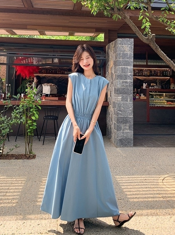 Blue Waist Slimming Vacation Maxi Dress
