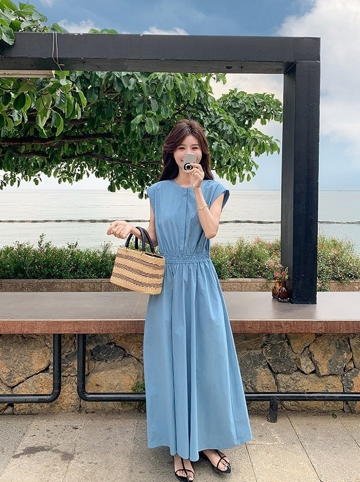 Blue Waist Slimming Vacation Maxi Dress
