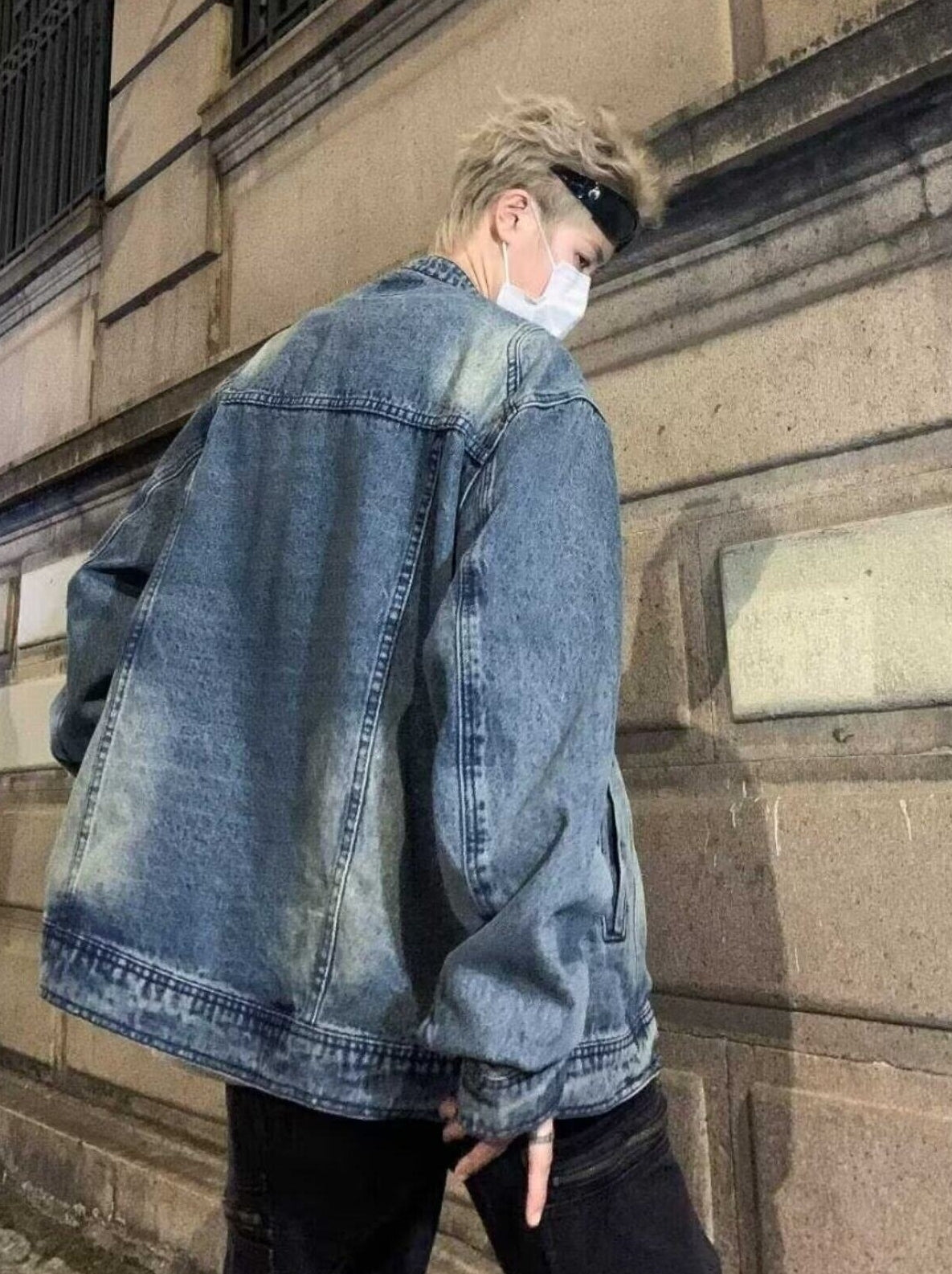 Blue Washed Biker Style Denim Jacket