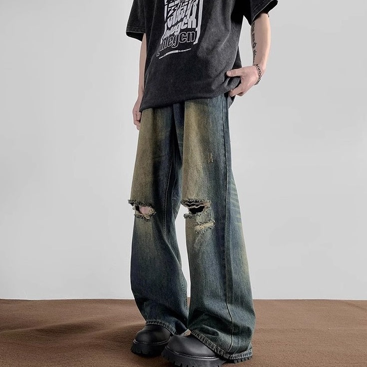 Blue Washed Denim Ripped Jeans