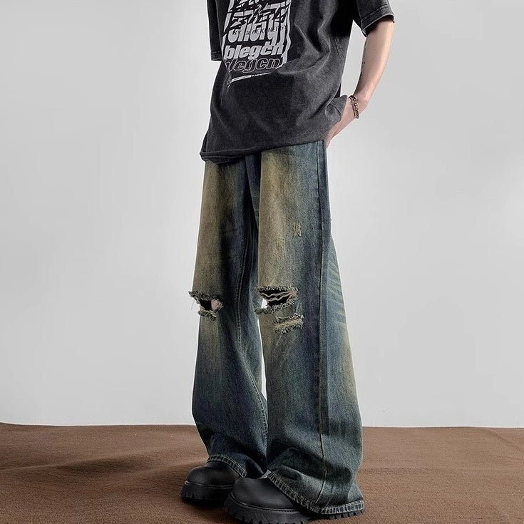 Blue Washed Denim Ripped Jeans