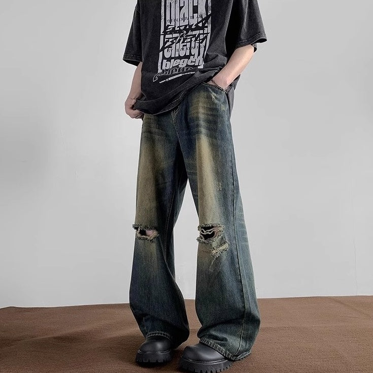Blue Washed Denim Ripped Jeans