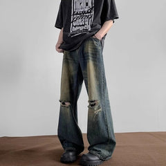 Blue Washed Denim Ripped Jeans