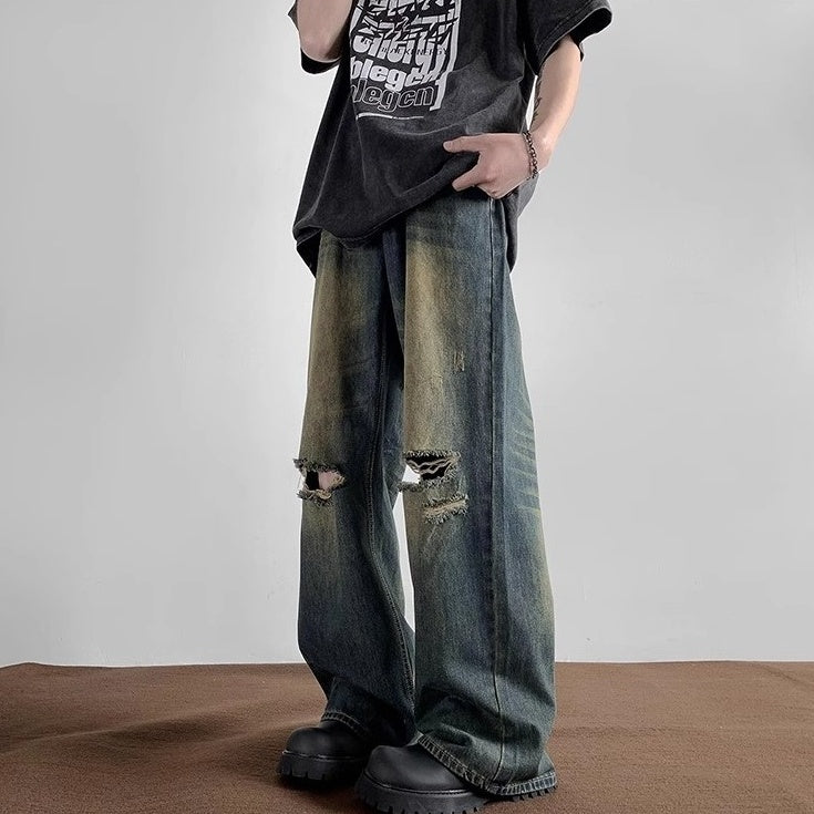 Blue Washed Denim Ripped Jeans