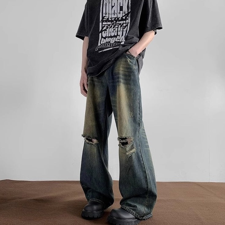 Blue Washed Denim Ripped Jeans