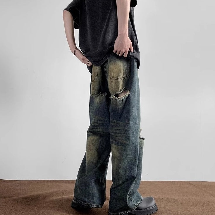 Blue Washed Denim Ripped Jeans
