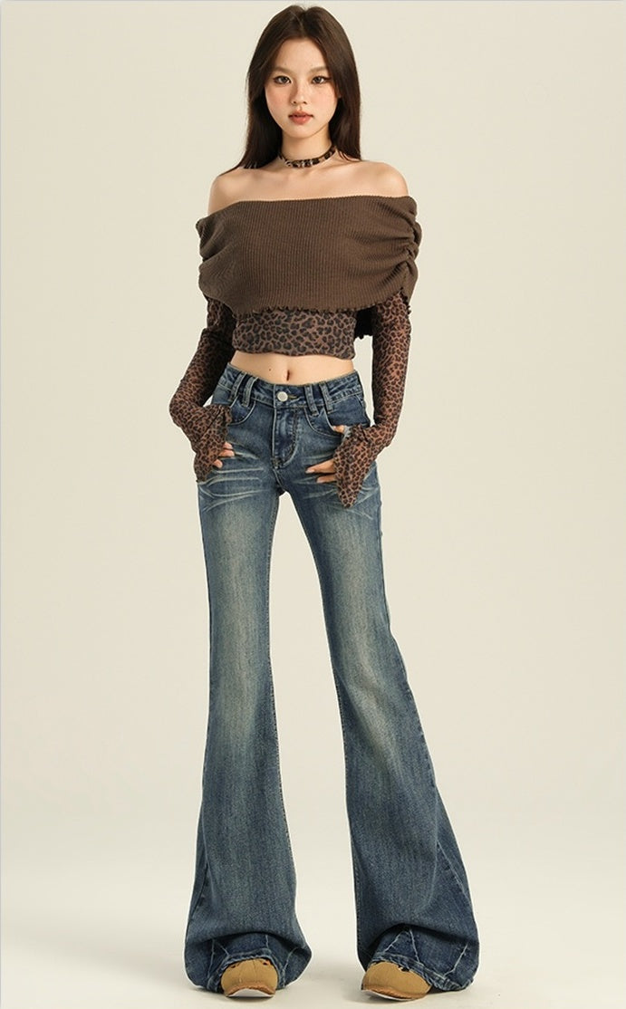 Blue Washed Flare Jeans