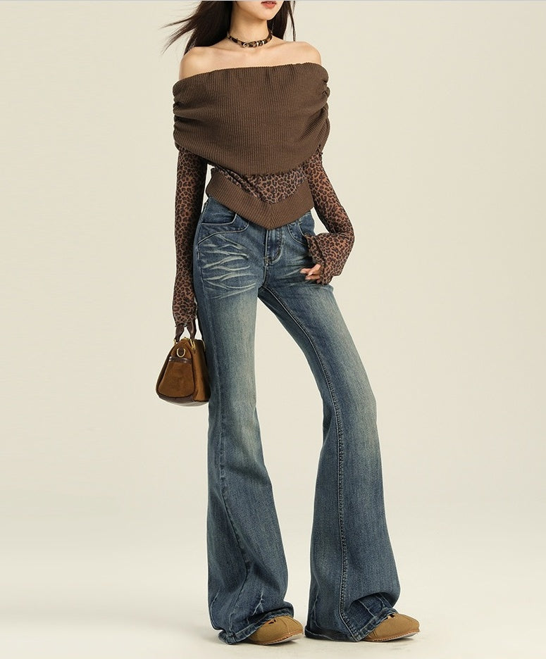Blue Washed Flare Jeans