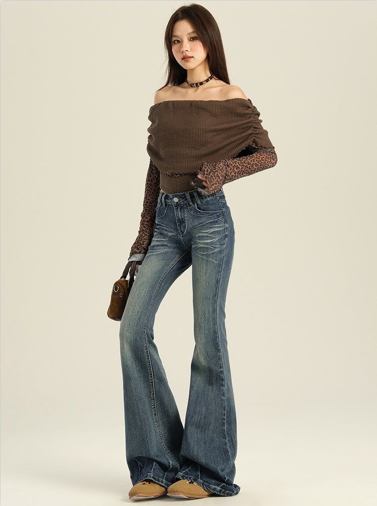 Blue Washed Flare Jeans