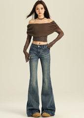 Blue Washed Flare Jeans