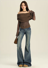 Blue Washed Flare Jeans