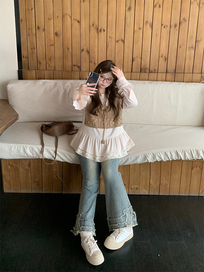 Blue Washed Flared Jeans Pants