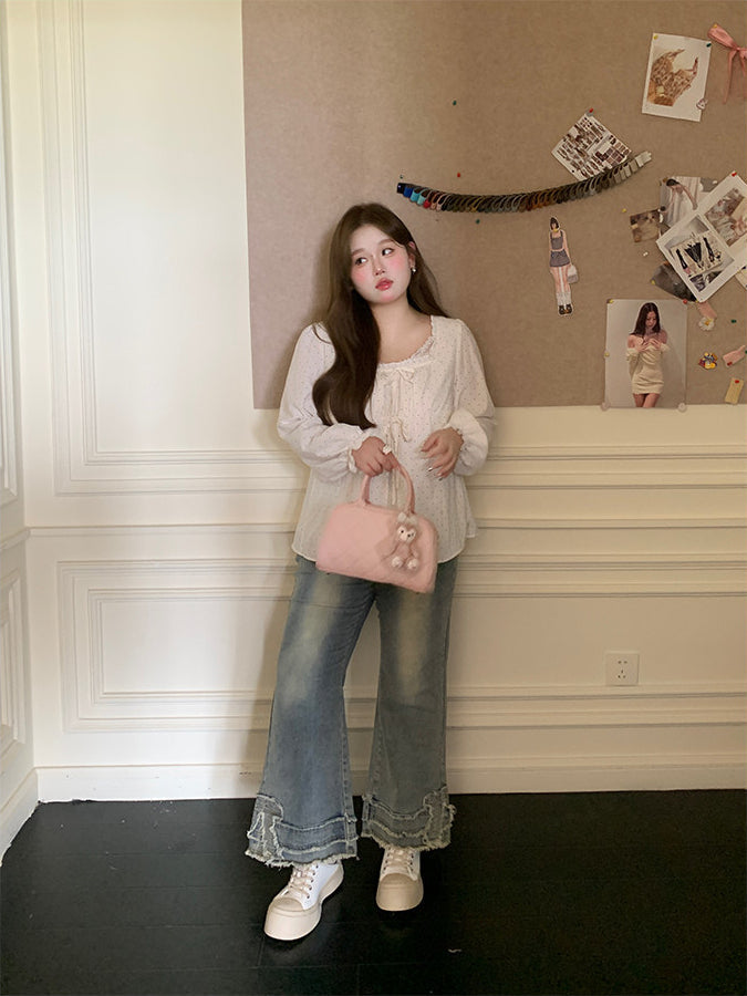 Blue Washed Flared Jeans Pants