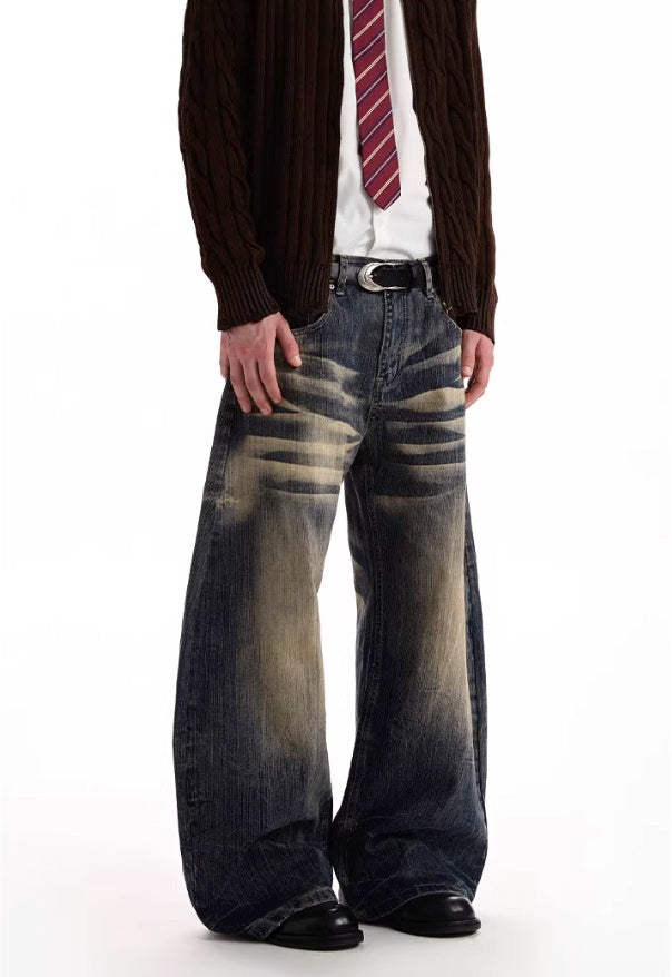 Blue Washed Loose Leg Jeans