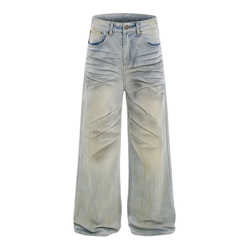 Blue Washed Pleats Details Jeans