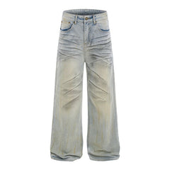 Blue Washed Pleats Details Jeans