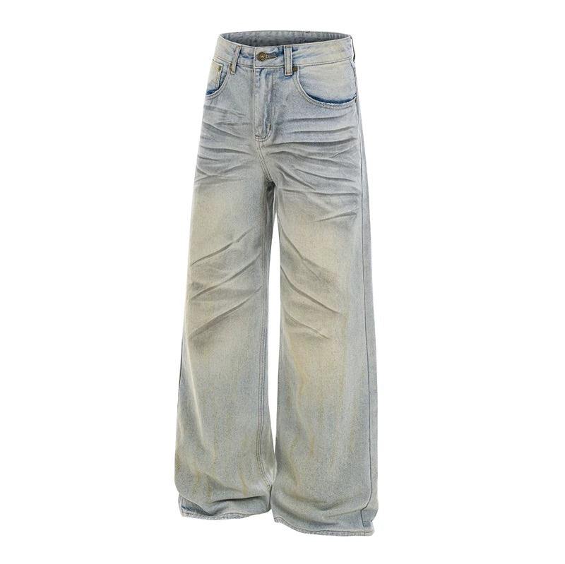 Blue Washed Pleats Details Jeans