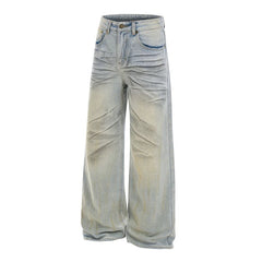 Blue Washed Pleats Details Jeans