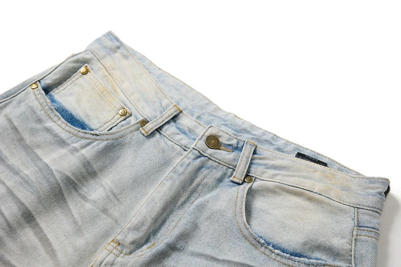 Blue Washed Pleats Details Jeans