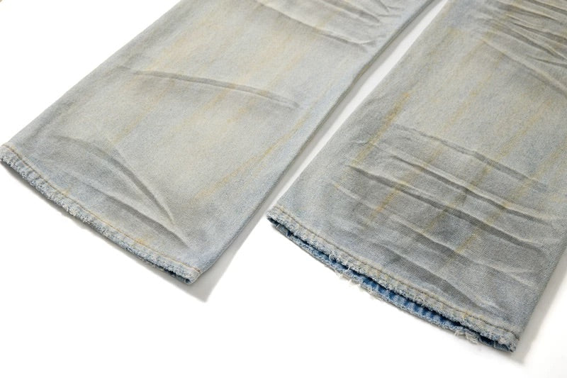 Blue Washed Pleats Details Jeans