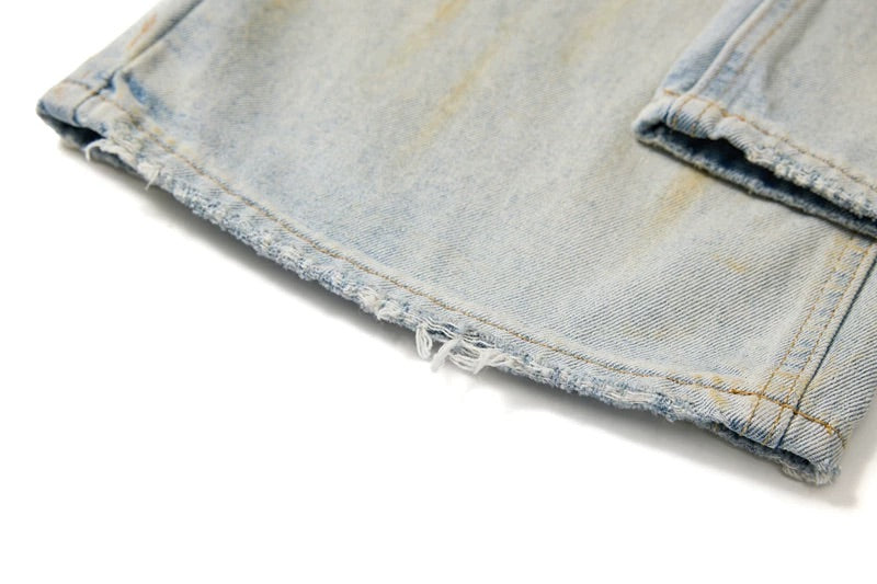Blue Washed Pleats Details Jeans
