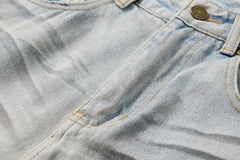 Blue Washed Pleats Details Jeans