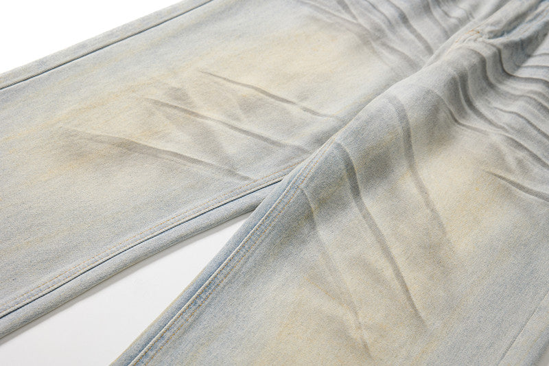 Blue Washed Pleats Details Jeans