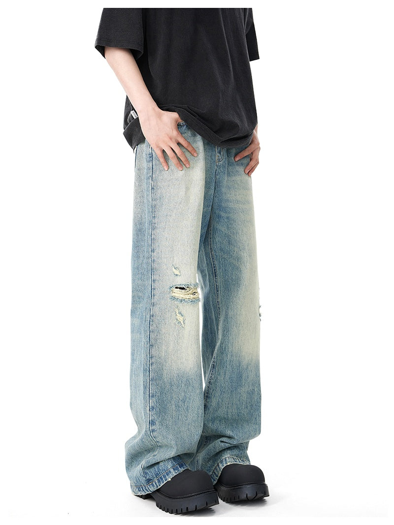 Blue Washed Ripped Casual Jeans