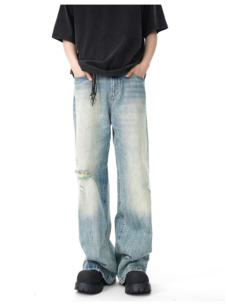 Blue Washed Ripped Casual Jeans