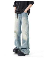 Blue Washed Ripped Casual Jeans