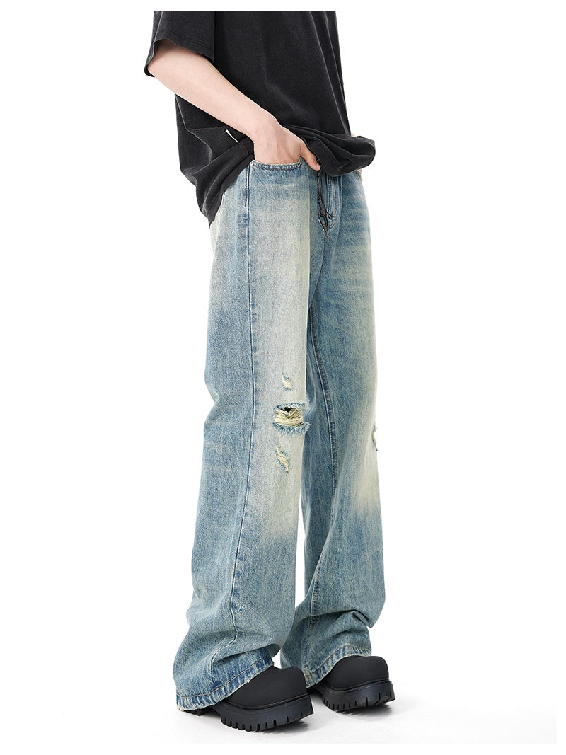 Blue Washed Ripped Casual Jeans