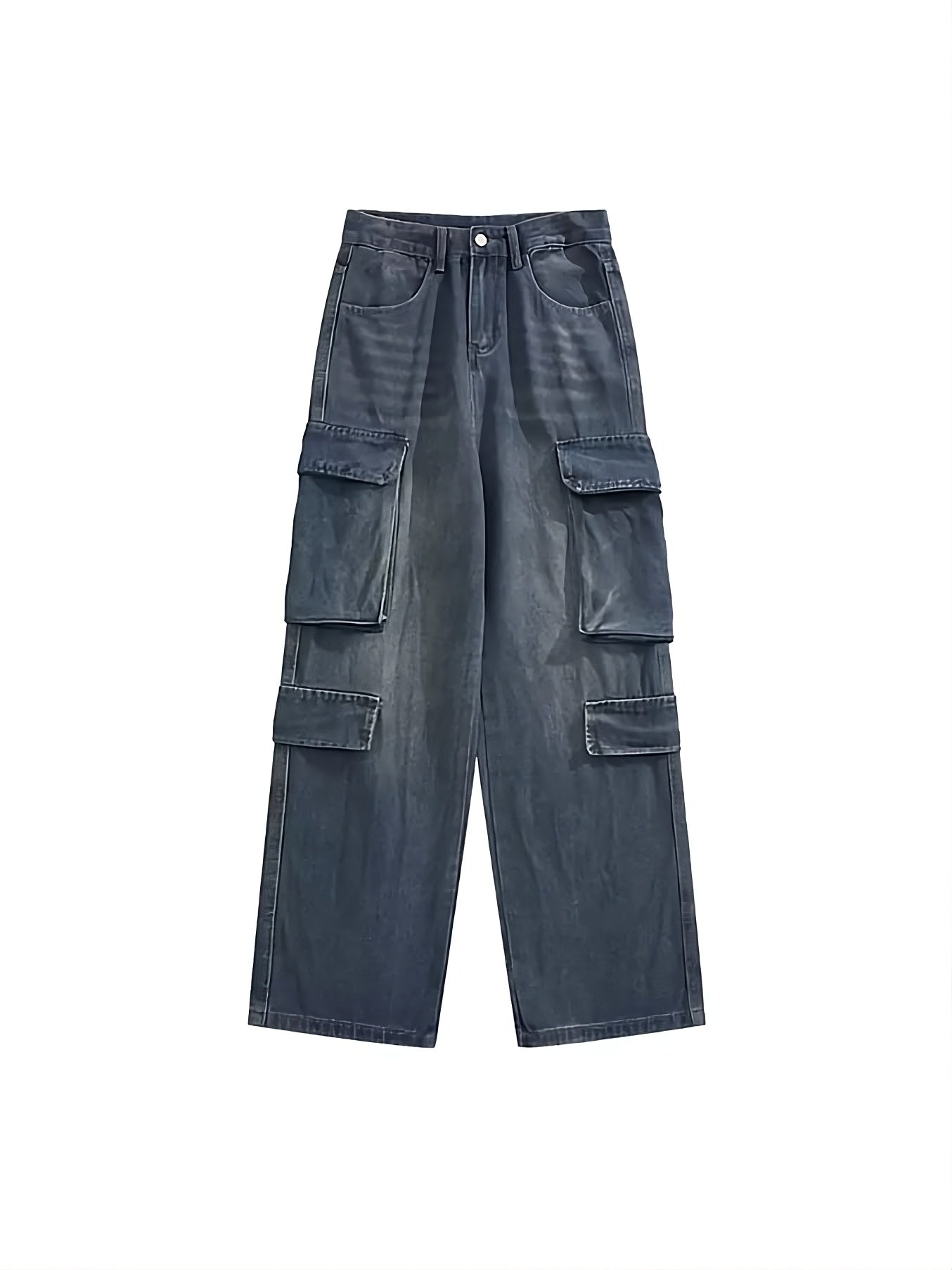 Blue Washed Stripes Wide Leg Cargo Jeans