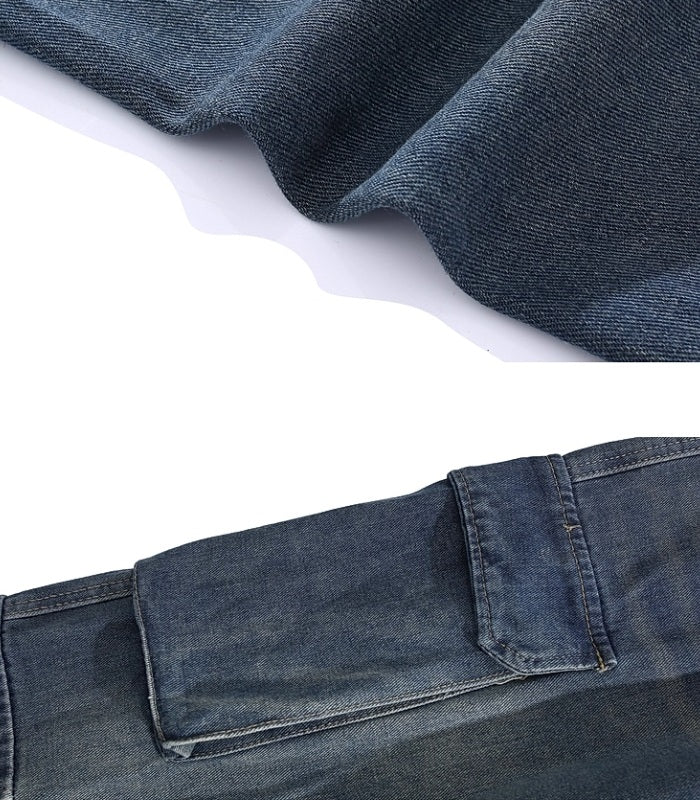 Blue Washed Stripes Wide Leg Cargo Jeans