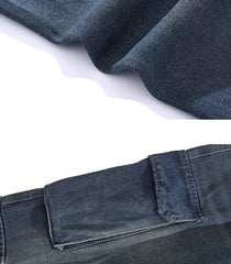 Blue Washed Stripes Wide Leg Cargo Jeans